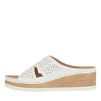 Women's Shoes By Emma Udaipur Laser Cut Flower Wedge Mule Sandals - White