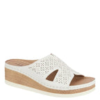 Women's Shoes By Emma Udaipur Laser Cut Flower Wedge Mule Sandals - White