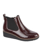 Women's Jo & Joe Walnut Twin Gusset Croc Wedge Heel Ankle Boots - Burgundy