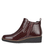 Women's Jo & Joe Walnut Twin Gusset Croc Wedge Heel Ankle Boots - Burgundy