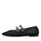 Women's Tamaris Lorita 1-22144-46 Double Strap Flat Ballerina Shoes - Black