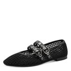 Women's Tamaris Lorita 1-22144-46 Double Strap Flat Ballerina Shoes - Black