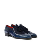 Women's VITELO Brogue Leather & Suede Tassel Loafer Shoes G 29 - Navy Patent