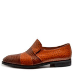 Men's EYE Lizard and Ostrich Print Leather Slip-On Shoes M 13 - Tan