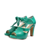 Women's EYE Strappy High Heel Tie-Up Leather Sandals L 34 - Green