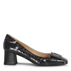 Women's Eye Croc Print Leather Court Shoes G 133 - Black