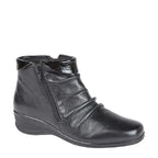 Women's MOD Comfys L215A Twin Zip Ruched Leather Ankle Boots - Black