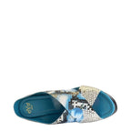 Women's EYE Multi Print Cross Over Wedge Leather Mule Sandals G 100 - Blue Multi