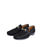 Men's VITELO Snaffle Trimmed Leather Suede Loafer Shoes M 62 - Black Suede
