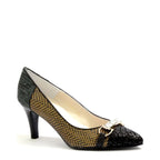 Women's EYE Snake Print Leather Pointed Court Shoes G 126 - Black