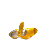 Women's EYE Strappy High Heel Tie-Up Leather Sandals L 34 - Yellow