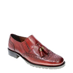 Women's VITELO Brogue & Tassel Leather Loafer Shoes F 68 - Burgundy
