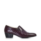 Men's EYE Ostrich Print Cuban Heel Leather Slip-On Shoes M 46 - Burgundy