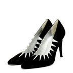 Women's EYE Pointed Toe Cut-Out Leather High Heel Court Shoes F 70 - Black Suede
