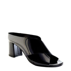 Women's EYE Cross Over Block Heel Leather Mule Sandals L 47 - Black Patent