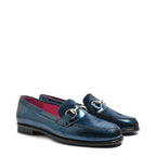 Women's VITELO Pearlised Leather and Horse Hair with Horse Bit Trim Loafer Shoes G 129 - Blue Marine