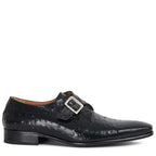 Men's VITELO Ostrich Print Leather Monk Shoes M 57 - Black