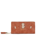 Women's Long & Son Cute Cat Long Credit Card and Purse Wallet with Tassel 12295-C - Brown