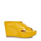 Women's EYE Cross Over Leather Wedge Mule Sandals G 99 - Yellow