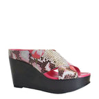 Women's EYE Multi Print Cross Over Wedge Leather Mule Sandals G 100 - Pink Multi