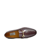 Men's VITELO Snaffle Trimmed Leather Loafer Shoes M 62 - Burgundy Ostrich