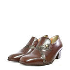 Men's VITELO Plain Leather Cuban Heel Shoes PC 9 - Brown