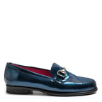Women's VITELO Pearlised Leather and Horse Hair with Horse Bit Trim Loafer Shoes G 129 - Blue Marine