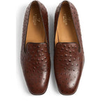 Men's VITELO Ostrich Print Leather Slipper Shoes M 50 - Brown Ostrich