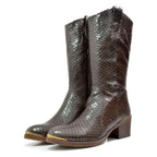 Women's PEDRO MIRALLES Western Anaconda Snake Print Leather Boots 21069 - Brown