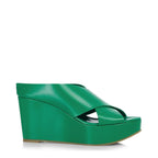 Women's EYE Cross Over Leather Wedge Mule Sandals G 99 - Green