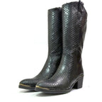Women's PEDRO MIRALLES Western Anaconda Snake Print Leather Boots 21069 - Black