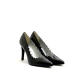 Women's EYE Pointed Toe Cut-Out Leather High Heel Court Shoes F 70 - Black