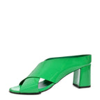 Women's EYE Cross Over Block Heel Leather Mule Sandals L 47 - Green Patent