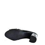Women's EYE Cross Over Block Heel Leather Mule Sandals L 47 - Black Patent