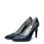 Women's EYE Pointed Toe Cut-Out Leather High Heel Court Shoes F 70 - Navy
