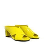 Women's EYE Cross Over Block Heel Leather Mule Sandals L 47 - Yellow Patent