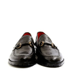 Women's VITELO Croc Print Leather Loafers with Horse Bit Trim Shoes L 3 - Black Croc