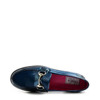 Women's VITELO Pearlised Leather and Horse Hair with Horse Bit Trim Loafer Shoes G 129 - Blue Marine