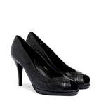 Women's EYE Peep-Toe Leather High Heel Court Shoes F 112 - Black