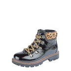 Girl's Cipriata C714AP Lina 5 Eyelet Lace Up Patent Ankle Boots - Black