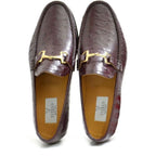 Men's VITELO Snaffle Trimmed Leather Loafer Shoes M 62 - Burgundy Ostrich