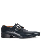 Men's VITELO Ostrich Print Leather Monk Shoes M 57 - Navy