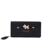 Women's Long & Son Cute Dog Long Credit Card and Purse Wallet with Tassel 12295 - Black