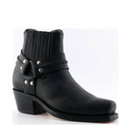 Men's Grinders Harness Lo Leather Cowboy Biker Boots with Leather Sole - Black