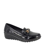 Women's Boulevard L 407 Saddle Trim Wedge Heel Shoes - Black Patent