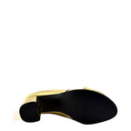 Women's EYE Cross Over Block Heel Leather Mule Sandals L 47 - Gold