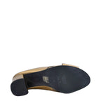 Women's EYE Cross Over Block Heel Leather Mule Sandals L 47 - Bronze