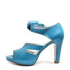 Women's EYE Strappy High Heel Tie-Up Leather Sandals L 34 - Turquoise