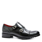 Women's VITELO Double Monk Semi-Brogue Leather Shoes F 116 - Black