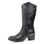 Women's PEDRO MIRALLES Western Anaconda Snake Print Leather Boots 21069 - Black